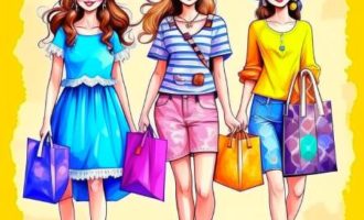 девушки с покупками после шопинга